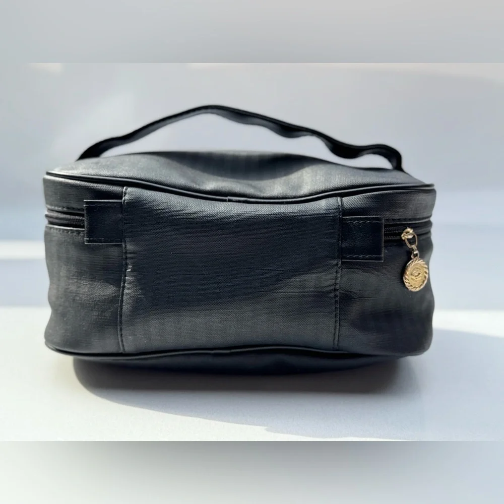 Vintage Oscar de la Renta Black Cosmetic Toiletry Travel Bag with Handle